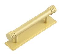 Loops Elegant Satin Brass Cabinet Handle With Stepped Backplate - 96mm Ctrs - Kitchen Drawer Pull Handle