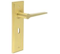 Loops Elegant Satin Brass Door Handle Lock Backplate For Modern Homes - Solid Brass Interior Handle