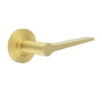 Loops Elegant Satin Brass Door Handle On Plain Rose For Modern And Traditional Interiors - Solid Brass Interior Handle