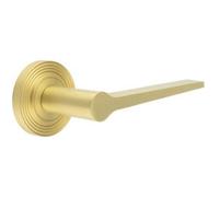 Loops Elegant Satin Brass Door Handle On Reeded Rose For Timeless Style - Solid Brass Interior Handle