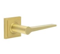 Loops Elegant Satin Brass Door Handle On Square Stepped Rose For Modern & Traditional Interiors - Solid Brass Interior Handle