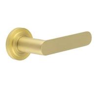 Loops Elegant Satin Brass Door Handle With Stepped Rose Design For Modern Interiors - Solid Brass Interior Handle