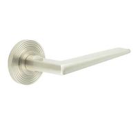 Loops Elegant Satin Nickel Door Handle On Reeded Rose For Luxury Homes - Solid Brass Interior Handle