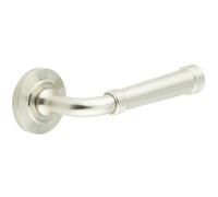 Loops Elegant Satin Nickel Door Handle With Chamfered Rose Design For Modern Homes - Solid Brass Interior Handle
