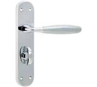 Loops Elegant Suite Door Handle With Bathroom Plate In Polished And Satin Chrome Finish - Interior Lever On Backplate