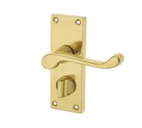 Loops Elegant Victorian Scroll Door Handle With Privacy Plate In Polished Brass - Interior Lever On Backplate