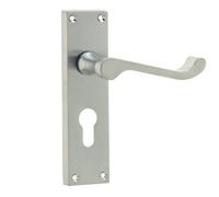 Loops Elegant Victorian Scroll Door Handle With Satin Chrome Finish For Euro Profile Locks - Interior Lever On Backplate