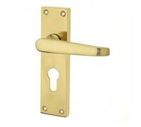 Loops Elegant Victorian Straight Door Handle In Polished Brass For Euro Profile Lockplates - Interior Lever On Backplate