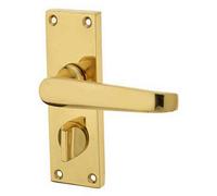 Loops Elegant Victorian Straight Door Handle On Privacy Plate In Polished Brass Finish - Interior Lever On Backplate