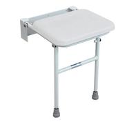 Loops Ergonomic Compact Folding Shower Seat With Support Legs - Wall Mounted White Padded Design