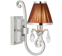Loops Esher Luxury Single Curved Arm Traditional Wall Light Nickel Crystal Brown Shade in Metallics Loops Metallics