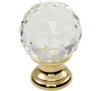 Loops Faceted Crystal Cupboard Door Knob 25mm Dia Polished Brass Cabinet Handle