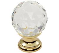 Loops Faceted Crystal Cupboard Door Knob 35mm Dia Polished Brass Cabinet Handle