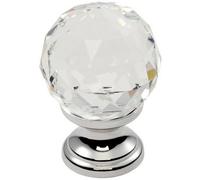 Loops Faceted Crystal Cupboard Door Knob 35mm Dia Polished Chrome Cabinet Handle