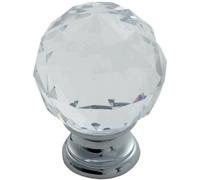 Loops Faceted Crystal Cupboard Door Knob 40mm Dia Polished Chrome Cabinet Handle