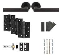 Loops Fire Door Rated Handle & Latch Pack - Matt Black Mitred Bar Screwless Round Rose