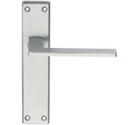Flat Straight Lever on Latch Backplate Door Handle - 180 x 40mm - Satin Chrome | Lever on Backplate Door Handle - Internal Door Hardware - Lock, Euro, Oval and Latch Options Available