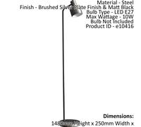 Loops Floor Lamp Light Brushed Silver Finish & Matt Black 10W LED E27 Standing Loops Black