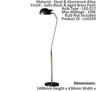 Loops Floor Lamp Light Satin Black & Aged Brass Paint 10W LED E27 Standing Loops Black