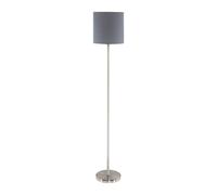Loops Floor Lamp Light Satin Nickel Shade Grey Fabric Pedal Switch Bulb E27 1x60W in Metallics Loops Metallics