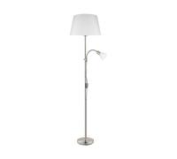 Loops Floor Lamp Light Satin Nickel Shade White Fabric Glass Bulb E27&E14 1x60W/1x40W in Metallics Loops Metallics
