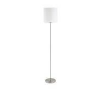 Loops Floor Lamp Light Satin Nickel Shade White Fabric Pedal Switch Bulb E27 1x60W in Metallics Loops Metallics