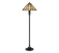 Floor Lamp Tiffany Style Coloured Shade Criss Cross Valiant Bronze LED E27 60W