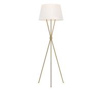 Loops Floor Lamp Tripod Base Crossed Mid Stem White Shade Burnished Brass LED E27 60W Loops White