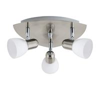 Flush 3 Spot Ceiling Light Satin Nickel Shade White Satin Glass Bulb E14 3x40W