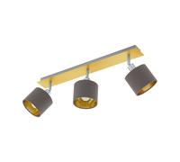 Flush Ceiling Light Brushed Brass Satin Nickel Shade Cappuccino Fabric E14 3x7W