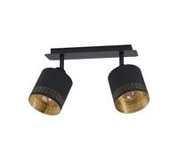 Flush Ceiling Light Colour Black Shade Black Gold Fabric Bulb E27 2x28W