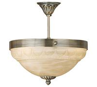 Flush Ceiling Light-Colour Bronze-Shade Champagne-Glass Alabaster-Bulb E14-3x60W - Lounge Dining Hallway Island Kitchen Modern Task Slim Down
