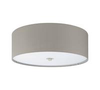 Loops Flush Ceiling Light Colour Satin Nickel Shade Taupe Fabric Glass Bulb E27 3x60W in Metallics Loops Metallics