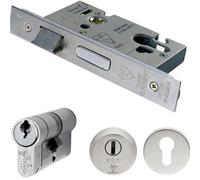 Loops Front Door Sashlock & Euro Double Cylinder Lock Kit - 76mm Satin Steel