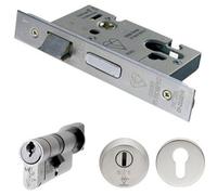 Loops Front Door Sashlock & Euro Thumbturn Cylinder Lock Kit - 64mm Satin Steel
