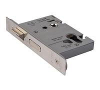 Loops Front Door Sashlock Latch & Euro Thumbturn Cylinder Lock Kit - 64mm Satin Steel