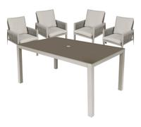 Loops Garden Dining Set - 1.5M Table & 4X Chairs - Light Grey Aluminium & Rope Outdoor