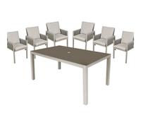 Loops Garden Dining Set - 1.5M Table & 6X Chairs - Light Grey Aluminium & Rope Outdoor