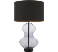 Loops Grey Tinted Glass Table Lamp - Black Cotton Fabric With Matt Black Paint Shade - Dimmable 10W Led E27