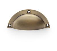 Loops Half Moon Cup Handle - Antique Brass 86mm Centres Solid Brass Shaker Drawer Pull