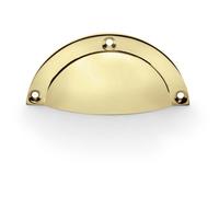 Loops Half Moon Cup Handle Polished Brass 86mm Centres Solid Brass Shaker Drawer Pull