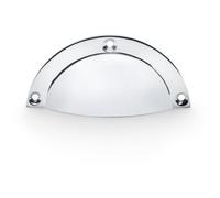 Loops Half Moon Cup Handle Polished Chrome 86mm Centres Solid Brass Shaker Drawer Pull