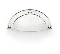 Loops Half Moon Cup Handle Polished Nickel 86mm Centres Solid Brass Shaker Drawer Pull