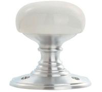 Loops Half Porcelain Mushroom Door Knob - White Porcelain & Satin Chrome Loops White