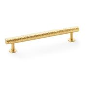 Loops Hammered T Bar Pull Handle - Satin Brass - 160mm Centres Solid Brass Drawer