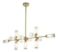 Loops Hanging Ceiling Bar Pendant Light - 13X Ribbed Frosted Glass Shades - Satin Brass Linear Lamp