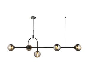 Loops Hanging Ceiling Bar Pendant Light - 5X Grey Tinted Glass Shades - Matt Black Linear Lamp