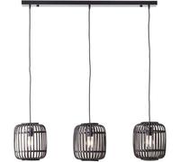 Loops Hanging Ceiling Bar Pendant Light - Dark Bamboo & Plywood With Matt Black Paint - 3 X 10W Led E27