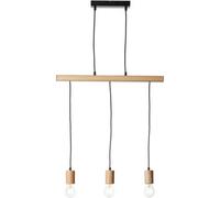 Loops Hanging Ceiling Bar Pendant Light - Matt Black & Natural Wood - 3 X 10W Led E27