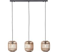 Loops Hanging Ceiling Bar Pendant Light - Natural Bamboo Plywood & Matt Black Paint - 3 X 10W Led E27